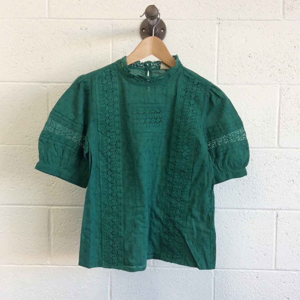 UNIVERSAL THREAD 🎯 Teal Puff Sleeve Eyelet Blouse - Picture 11 of 12